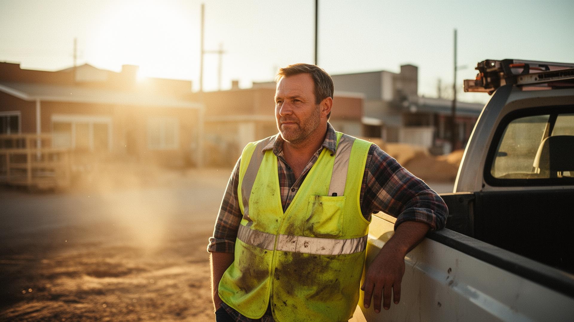 Contractor in hi-vis vest at work site